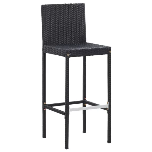  7 részes fekete polyrattan kültéri bárszett párnával