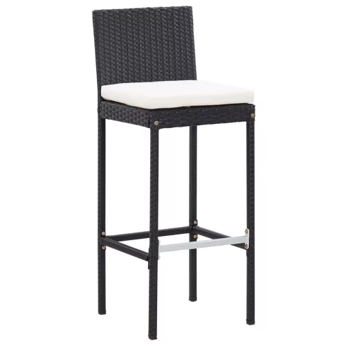  7 részes fekete polyrattan kültéri bárszett párnával