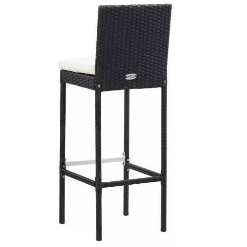  7 részes fekete polyrattan kültéri bárszett párnával