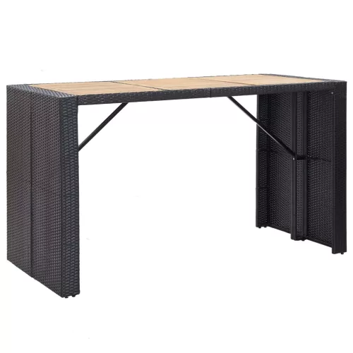  7 részes fekete polyrattan kültéri bárszett párnával