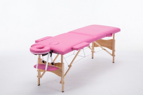 PINK 2-ZONE WOODEN STRUCTURE MASSAGE BED WITH CARRY BAG