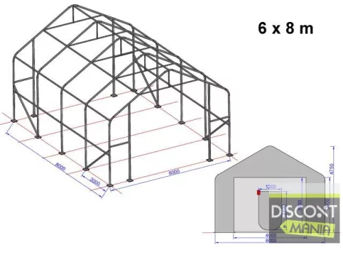 TP Everest 6x8m 3m oldalmagas raktársátor nehezen éghető PRIMEtex 2300 ponyvával, zöld