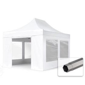   TP 3x4,5m összecsukható 750N acél vázas pavilon, 4 db oldalfallal - fehér