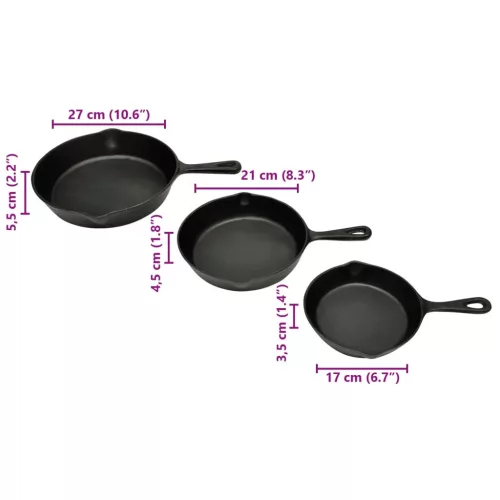 3 darab Grill Steak Serpenyő Szett Öntöttvas