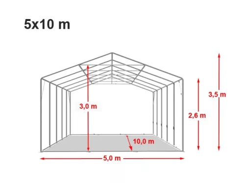 TP Professional 5x10m 2,6m oldalmagas raktársátor PVC 800 ponyvával, zöld
