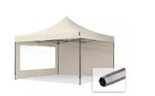   Professional összecsukható sátrak PREMIUM 350g/m2 ponyvával, acélszerkezettel, 2 oldalfallal, panoráma ablakkal - 4x4m krém