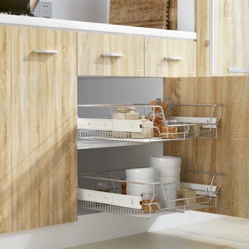  2 db ezüstszínű kihúzható drótkosár 600 mm