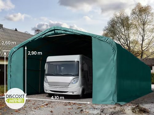 TP WIKINGER 6x24m 2,6m oldalmagas ponyvagarázs / sátorgarázs, tűzálló PRIMEtex 2300 ponyva - sötétzöld