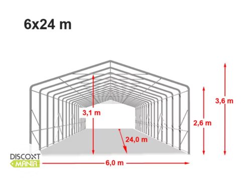 TP WIKINGER 6x24m 2,6m oldalmagas ponyvagarázs / sátorgarázs, tűzálló PRIMEtex 2300 ponyva - sötétzöld