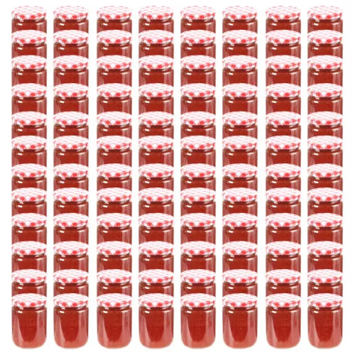  96 db 230 ml-es befőttesüveg piros-fehér tetővel