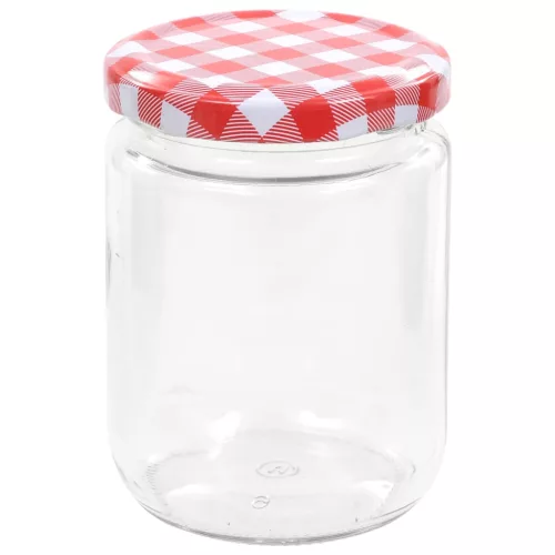  96 db 230 ml-es befőttesüveg piros-fehér tetővel