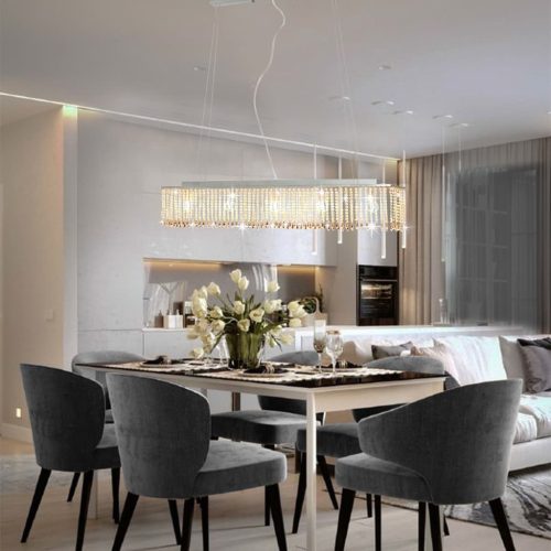  ezüstszínű mennyezeti lámpa kristálygyöngyökkel 104 cm E14 