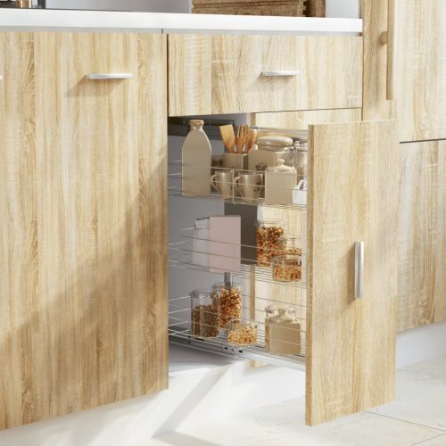  ezüstszínű 3 szintes kihúzható konyhai drótkosár 47x25x56 cm