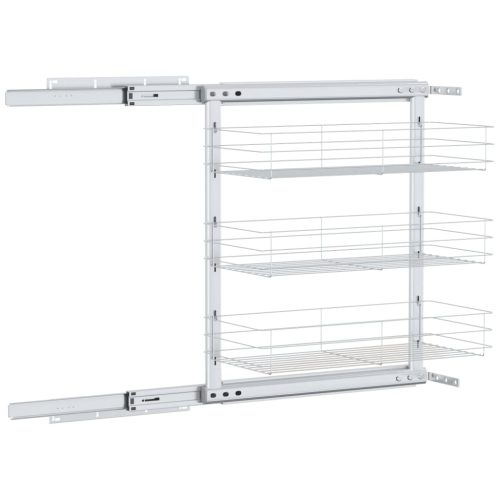  ezüstszínű 3 szintes kihúzható konyhai drótkosár 47x25x56 cm
