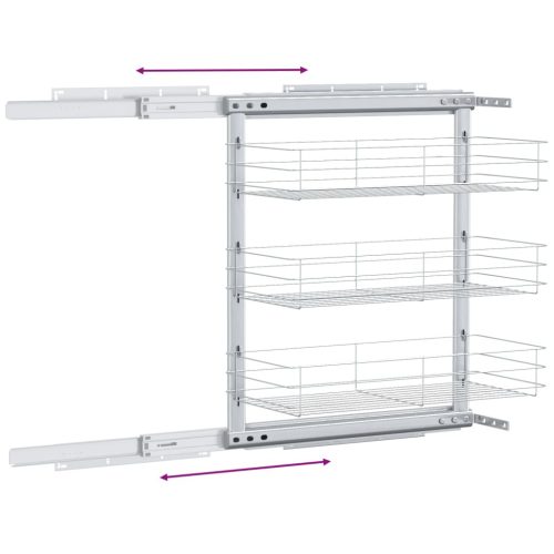  ezüstszínű 3 szintes kihúzható konyhai drótkosár 47x25x56 cm