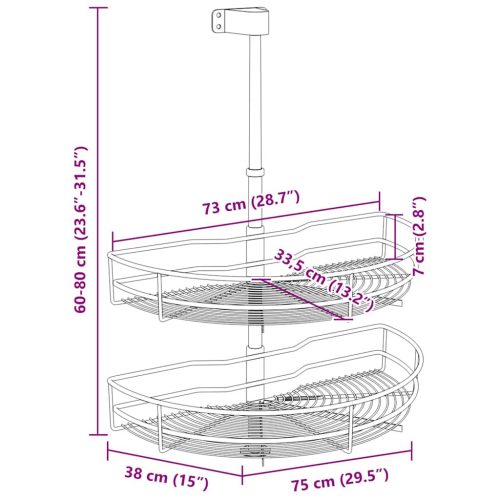  kétszintes 180 fokban elforgatható konyhai drótkosár 75x38x80cm