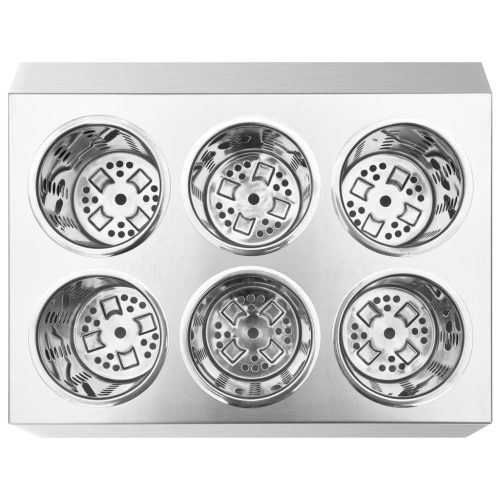  6 rekeszes négyszög alakú rozsdamentes acél evőeszköz-tároló 