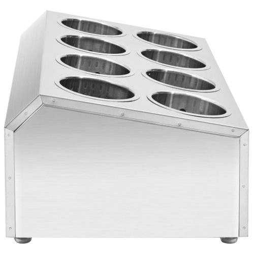  8 rekeszes négyszögletes rozsdamentes acél evőeszköz-tároló 