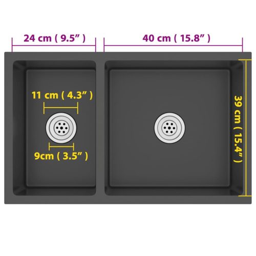  fekete rozsdamentes acél konyhai mosogató