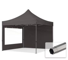   Professional összecsukható sátrak PREMIUM 350g/m2 ponyvával, acélszerkezettel, 2 oldalfallal, panoráma ablakokkal - 3x3m sötétszürke