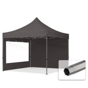   TP 3x3m összecsukható 750N acél vázas pavilon, 2 db oldalfallal - sötétszürke
