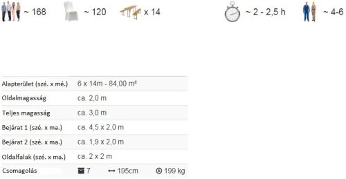TP 6x14m standard rendezvénysátor, PVC 700 - fehér