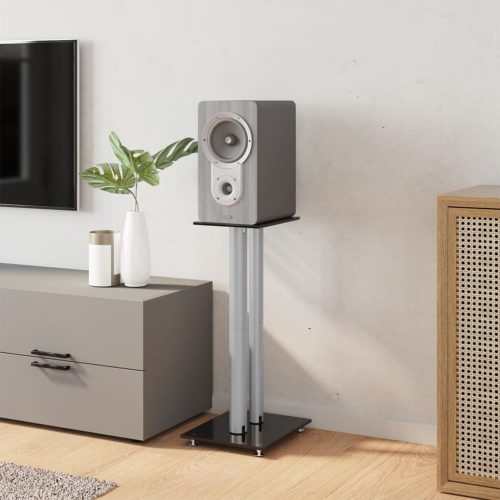  2 db 2 oszlopos fekete-ezüst edzett üveg hangszóró állvány