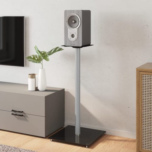  2 db 1 oszlopos fekete-ezüst edzett üveg hangszóró állvány