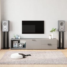  2 db 4-oszlopos fekete edzett üveg hangszóróállvány