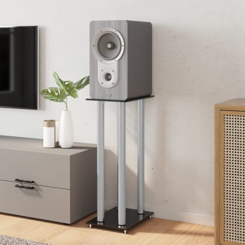  2 db 4-oszlopos fekete-ezüst edzett üveg hangszóró állvány