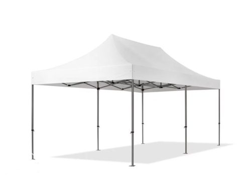 TP 3x6m összecsukható 800N acél pavilon, 4 db oldalfallal, tűzálló - fehér