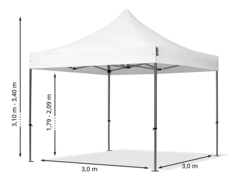 TP 3x3m összecsukható 750N acél vázas pavilon, 4 db oldalfallal - bordó