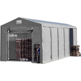   TP Vario 8x12m 4m oldalmagas raktársátor tetőablakkal, bejárat típusa: felhúzható
