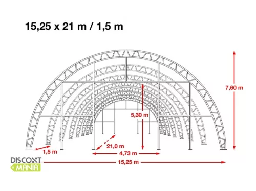 TP HIGHLANDER 15,25x21m extra erősített ipari sátorcsarnok / mezőgazdasági sátor nehezen éghető PRIMEtex 2300 ponyvával