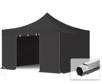 Professional összecsukható sátrak PROFESSIONAL 400g/m2 ponyvával, alumínium szerkezettel, 4 oldalfallal, ablak nélkül - 4x4m fekete