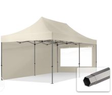   Professional összecsukható sátrak PREMIUM 350g/m2 ponyvával, acélszerkezettel, 2 oldalfallal, panoráma ablakkal - 3x6m bézs