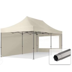   TP 3x6m összecsukható 750N acél vázas pavilon, 2 db oldalfallal - krém