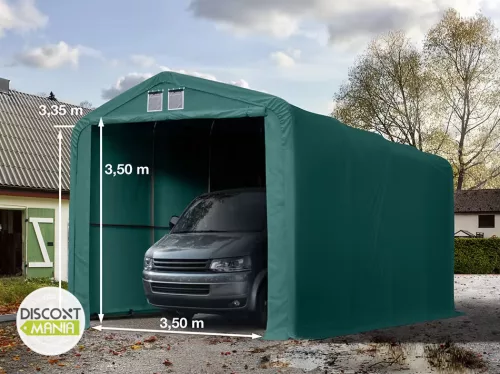 TP WIKINGER 4x16m 3,35m oldalmagas ponyvagarázs / sátorgarázs, nehezen éghető PRIMEtex 2300 ponyva - sötétzöld