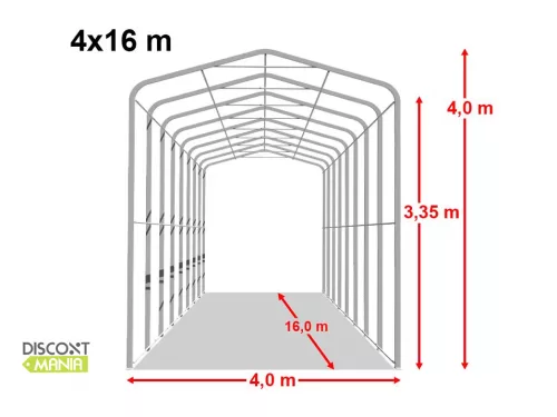 TP WIKINGER 4x16m 3,35m oldalmagas ponyvagarázs / sátorgarázs, nehezen éghető PRIMEtex 2300 ponyva - sötétzöld