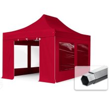   Professional összecsukható sátrak PROFESSIONAL 400g/m2 ponyvával, alumínium szerkezettel, 4 oldalfallal, panoráma ablakkal - 3x4,5m bordó