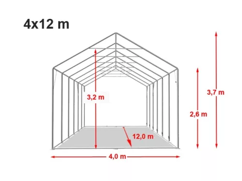 TP Professional 4x12m 2,6m oldalmagas raktársátor PVC 800 ponyvával, zöld