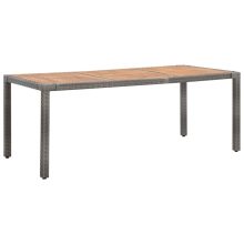   VID szürke polyrattan és tömör akácfa kerti asztal 190 x 90 x 75 cm