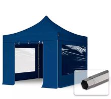   Professional összecsukható sátrak PREMIUM 350g/m2 ponyvával, acélszerkezettel, 4 oldalfallal, panoráma ablakkal - 3x3m sötétkék