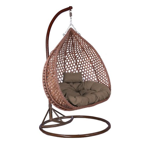 BROWN DELUXE DOUBLE POLYRATTAN HANGING ARMCHAIR