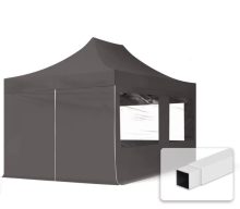   Professional összecsukható sátrak ECO 300g/m2 ponyvával, acélszerkezettel, 4 oldalfallal, panoráma ablakkal - 3x4,5m sötétszürke