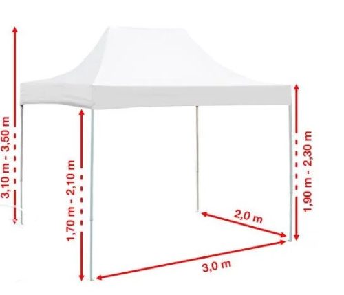 TP 3x2m összecsukható 800N alumínium pavilon, 4 db oldalfallal - fehér
