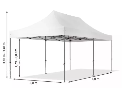 TP 3x6m összecsukható 750N acél vázas pavilon, oldalfal nélkül - fekete