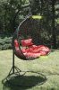 BLACK HANGING POLYRATTAN DOUBLE ARMCHAIR WITH CREAM PILLOWS