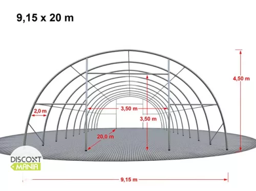 TP HIGHLANDER 9,15x20m ipari sátorcsarnok / mezőgazdasági sátor nehezen éghető PRIMEtex 2300 ponyvával, ablakkal - sötétzöld