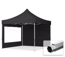   Professional összecsukható sátrak PROFESSIONAL 400g/m2 ponyvával, alumínium szerkezettel, 2 oldalfallal, panoráma ablakkal -  3x3m fekete